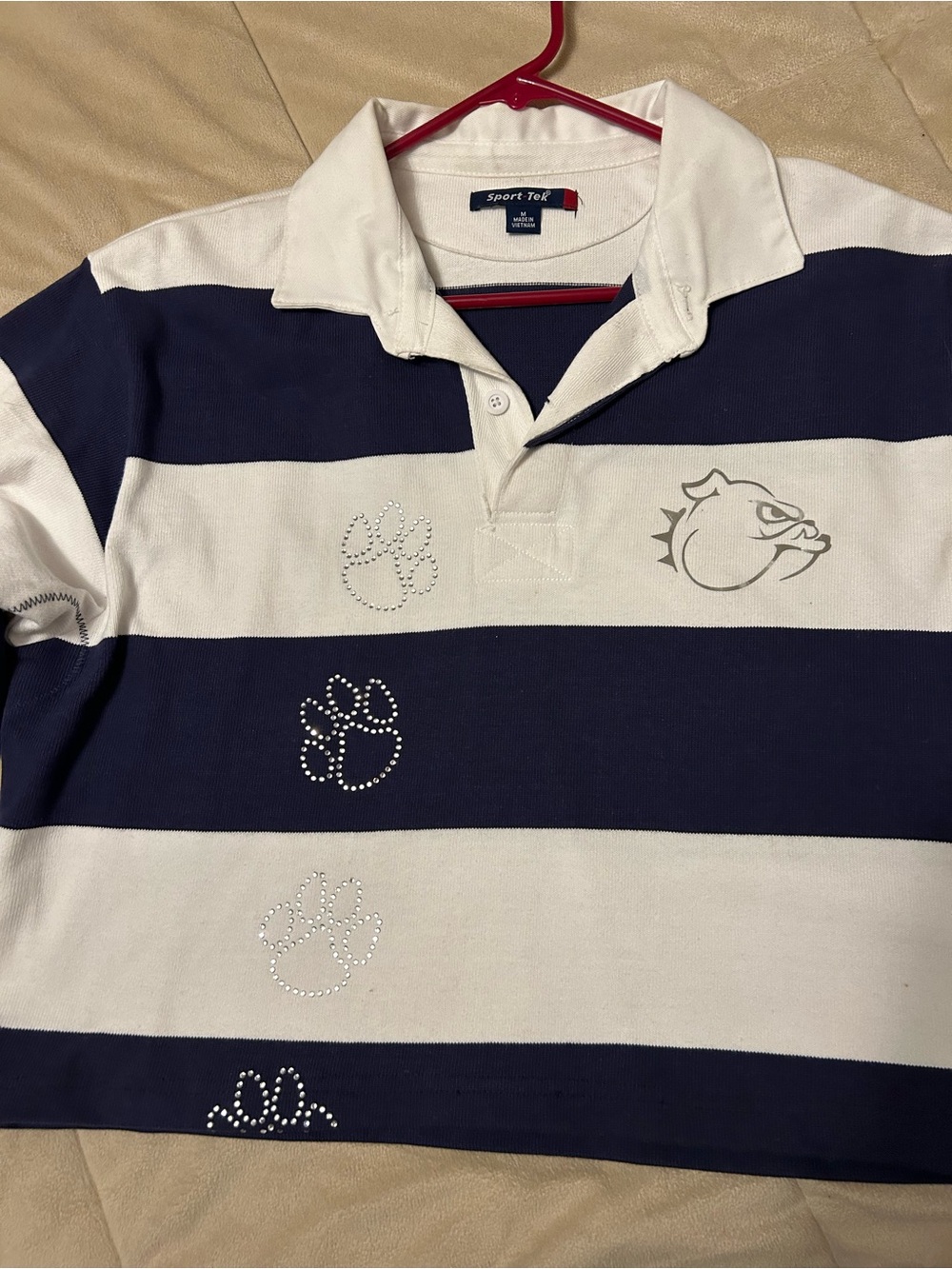 Sport-Tek Navy and Cream Striped Rugby Polo - Picture 7 of 11
